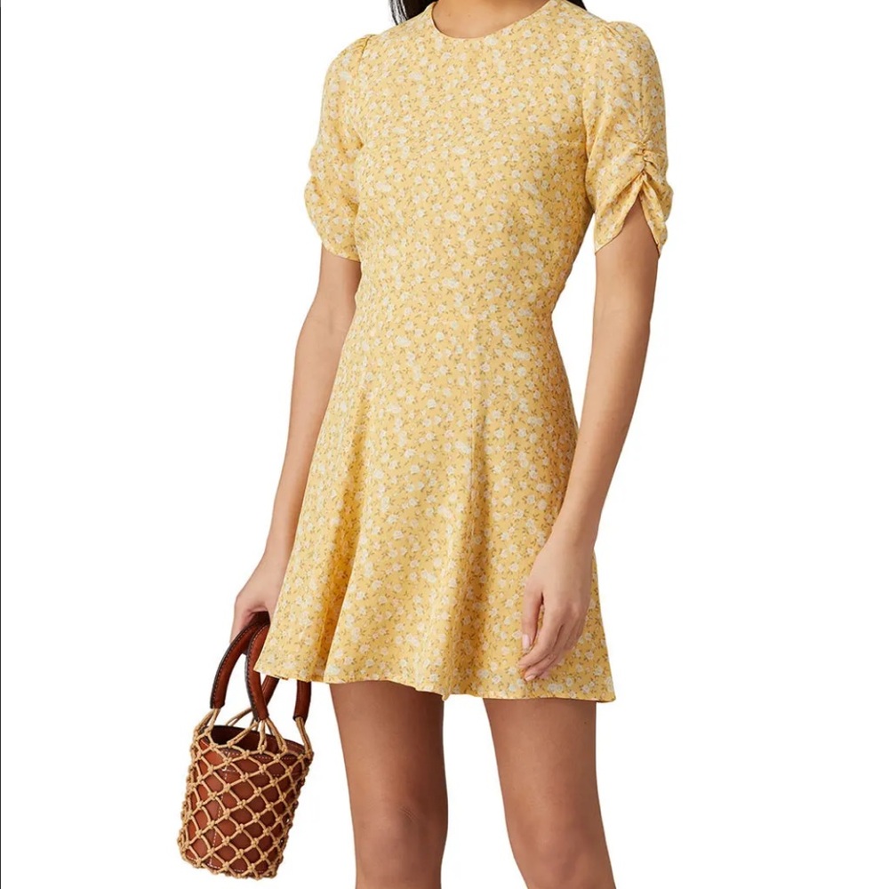 Reformation Lily Grace Yellow Floral Dress 12 runs small
